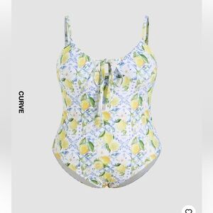 Cider One Piece Yellow and White Swimsuit with Lemon Print